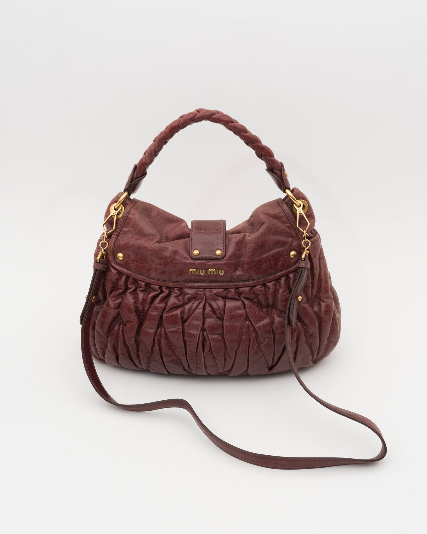 2000s MIU MIU Maroon Matelasse Leather Coffer Bag