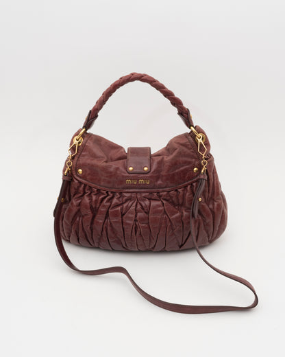 2000s MIU MIU Maroon Matelasse Leather Coffer Bag