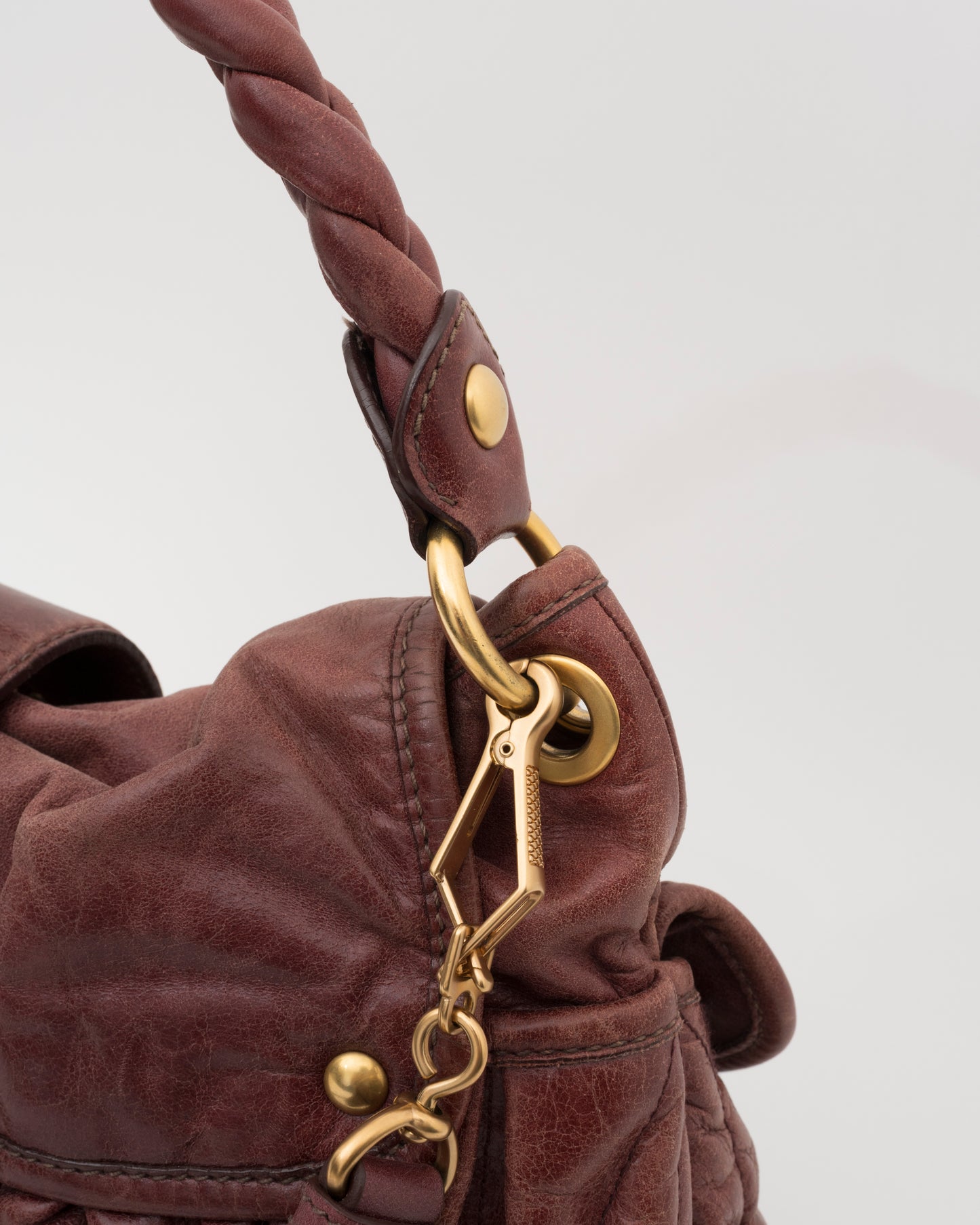 2000s MIU MIU Maroon Matelasse Leather Coffer Bag