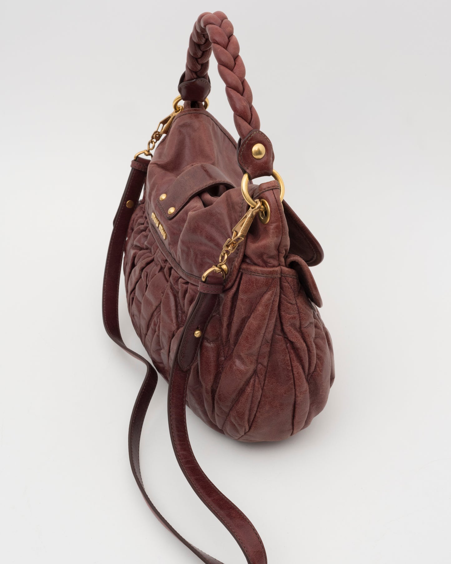 2000s MIU MIU Maroon Matelasse Leather Coffer Bag