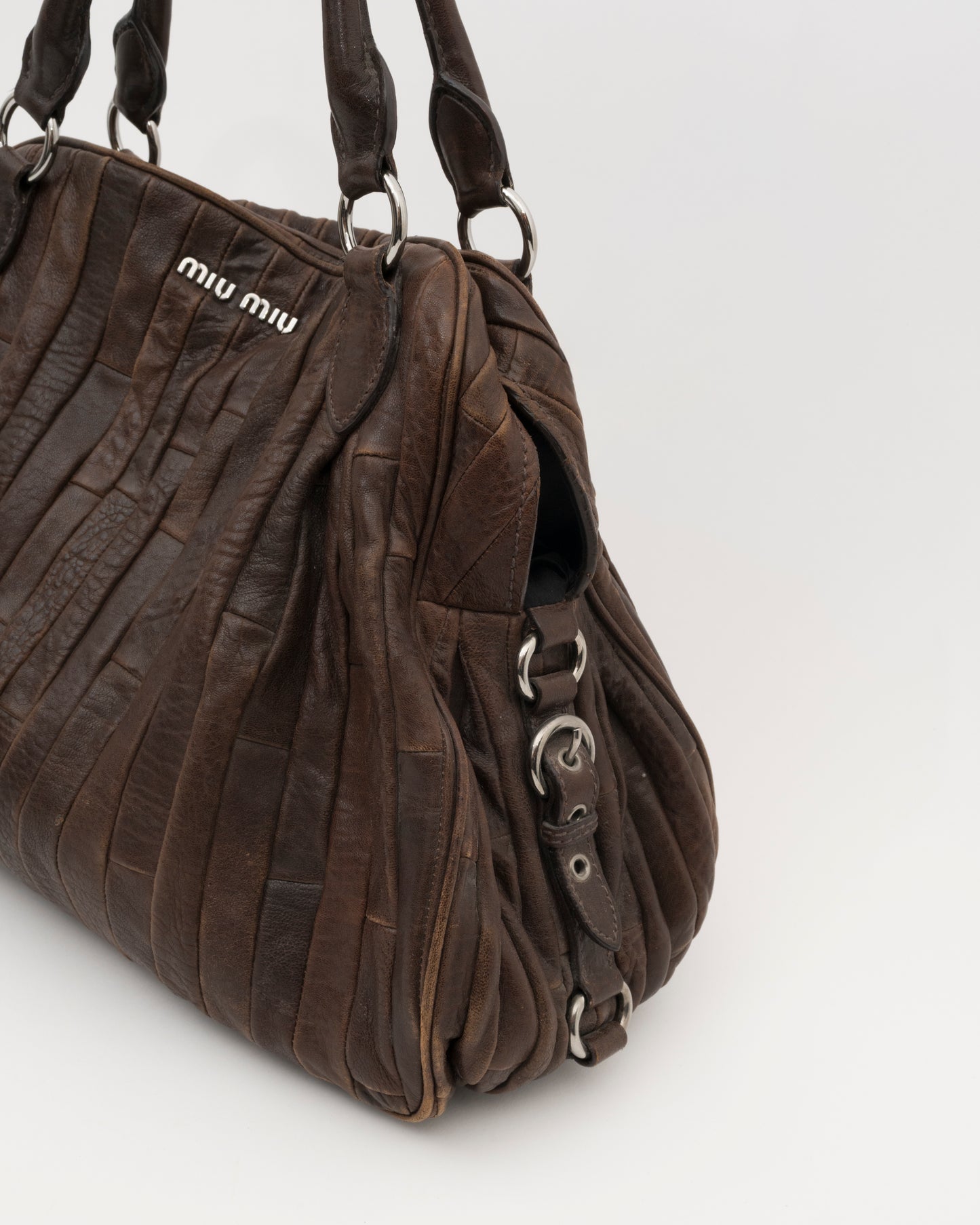 2000s MIU MIU Chocolate Patchwork Leather Bag