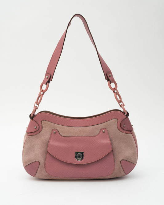 SALVATORE FERRAGAMO Baby Pink Suede Bag