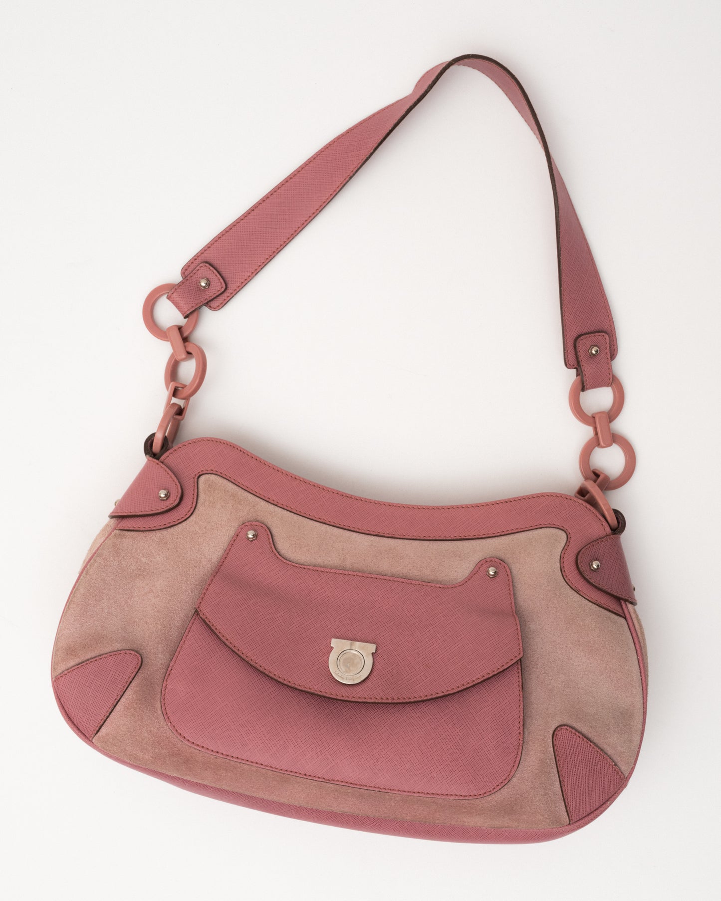 SALVATORE FERRAGAMO Baby Pink Suede Bag