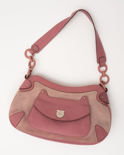 SALVATORE FERRAGAMO Baby Pink Suede Bag