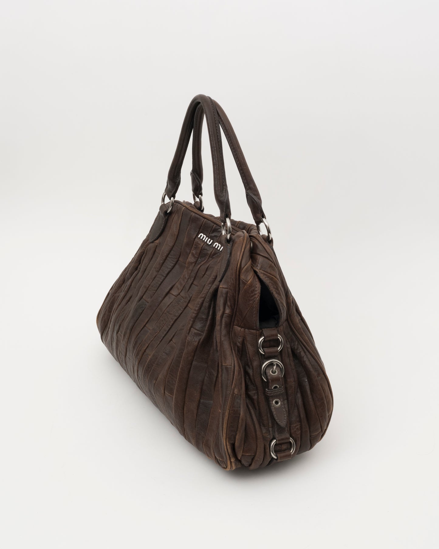 2000s MIU MIU Chocolate Patchwork Leather Bag
