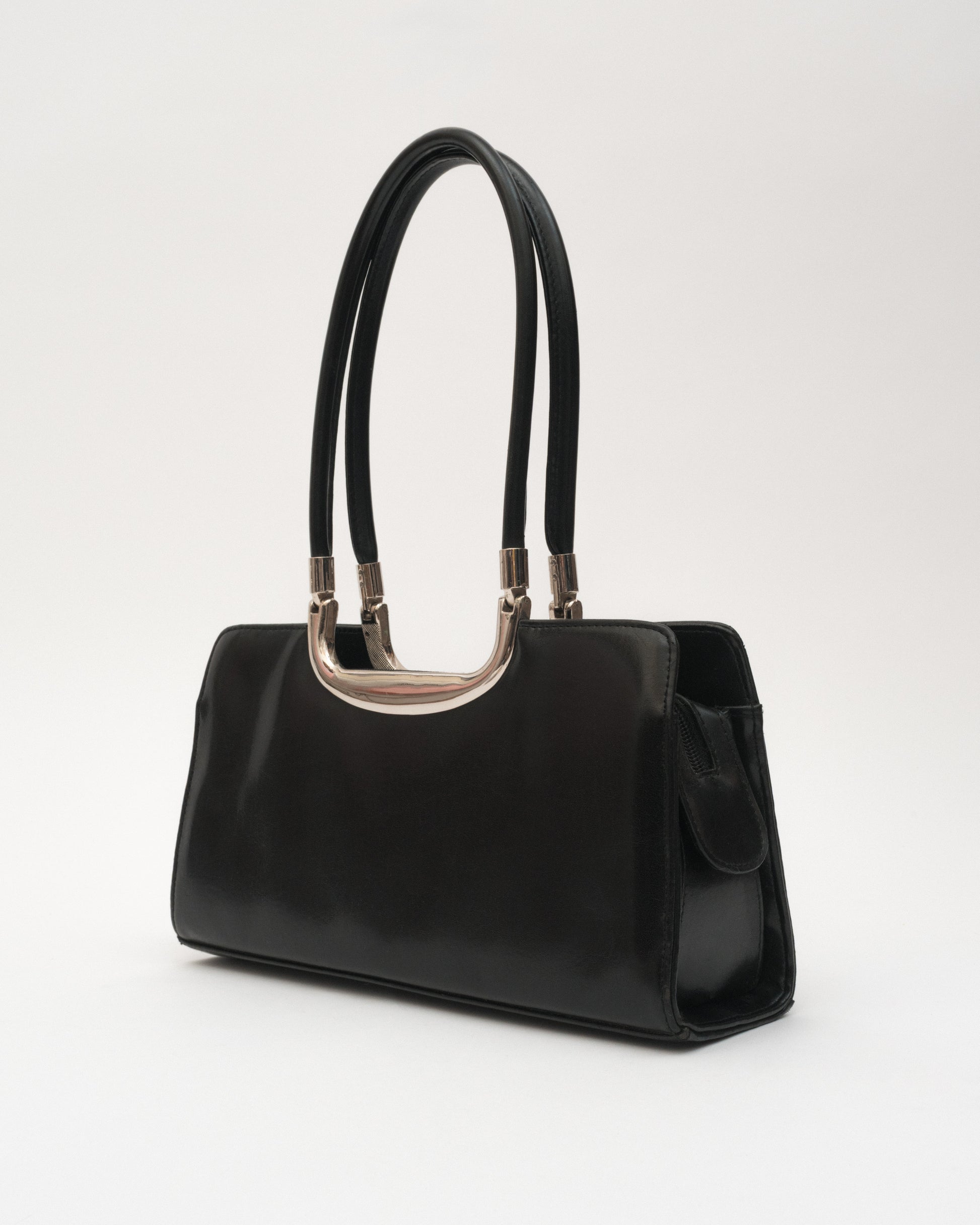 cato black leather backpack purse VTG CATO Black Vegan Leather Purse