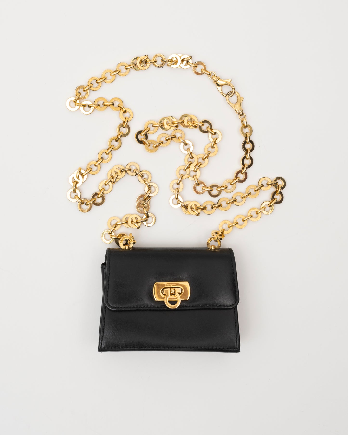 2000s SALVATORE FERRAGAMO Black Leather Gancini Mini Bag