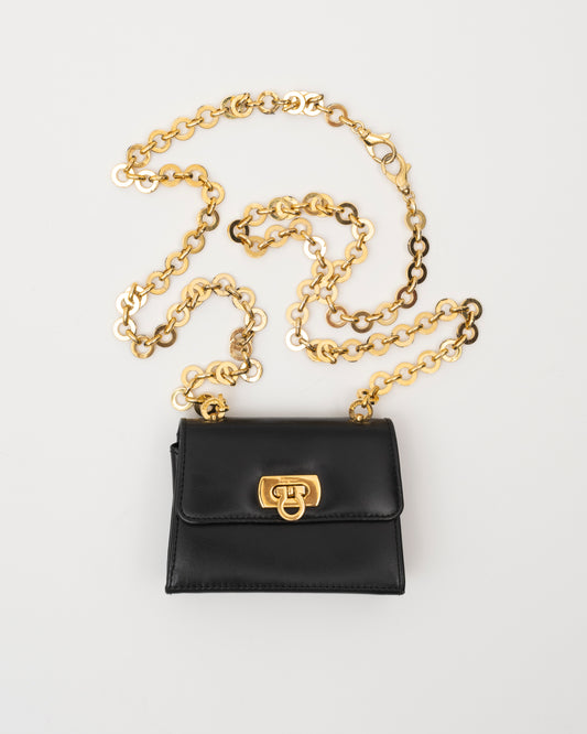 2000s SALVATORE FERRAGAMO Black Leather Gancini Mini Bag