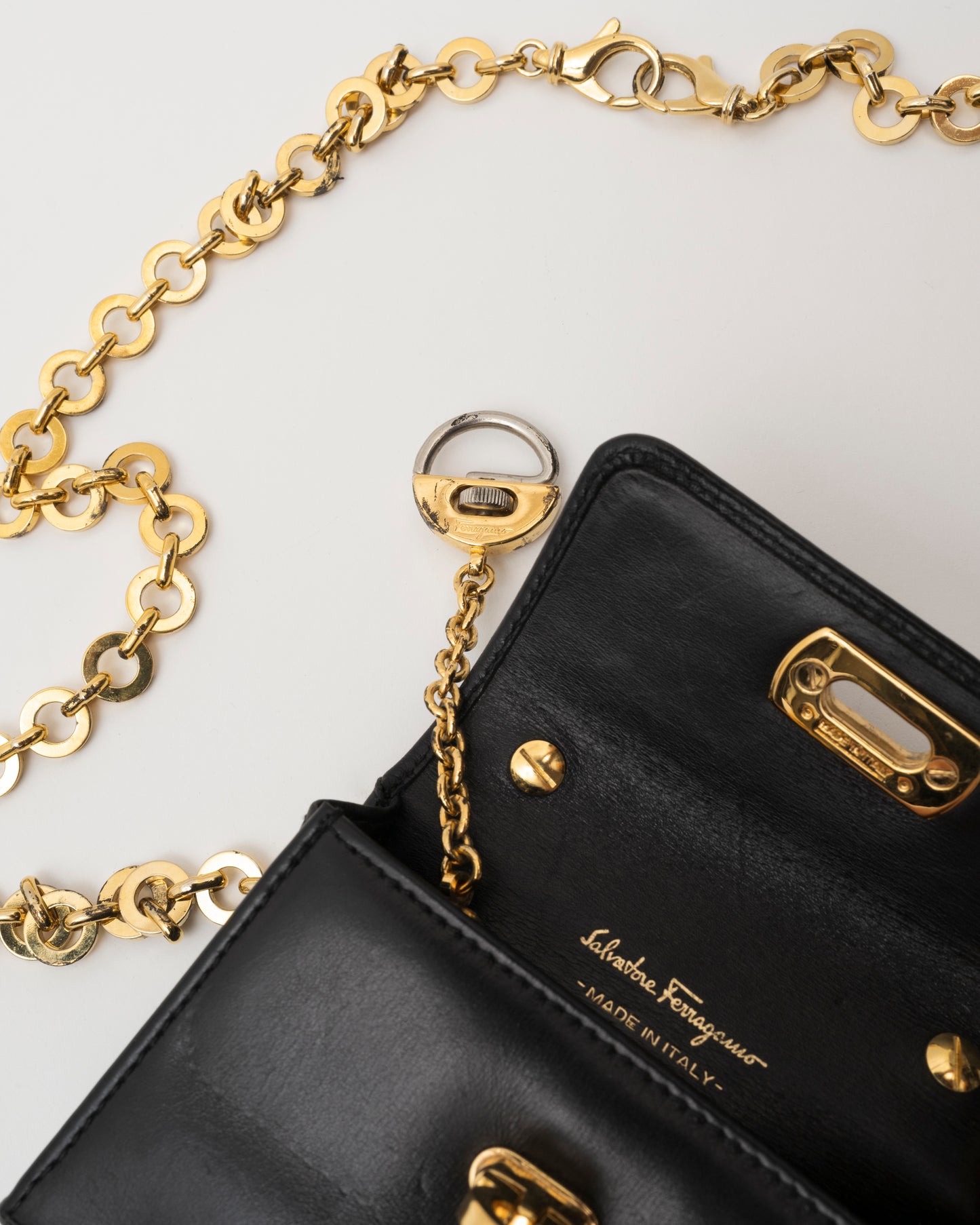 2000s SALVATORE FERRAGAMO Black Leather Gancini Mini Bag