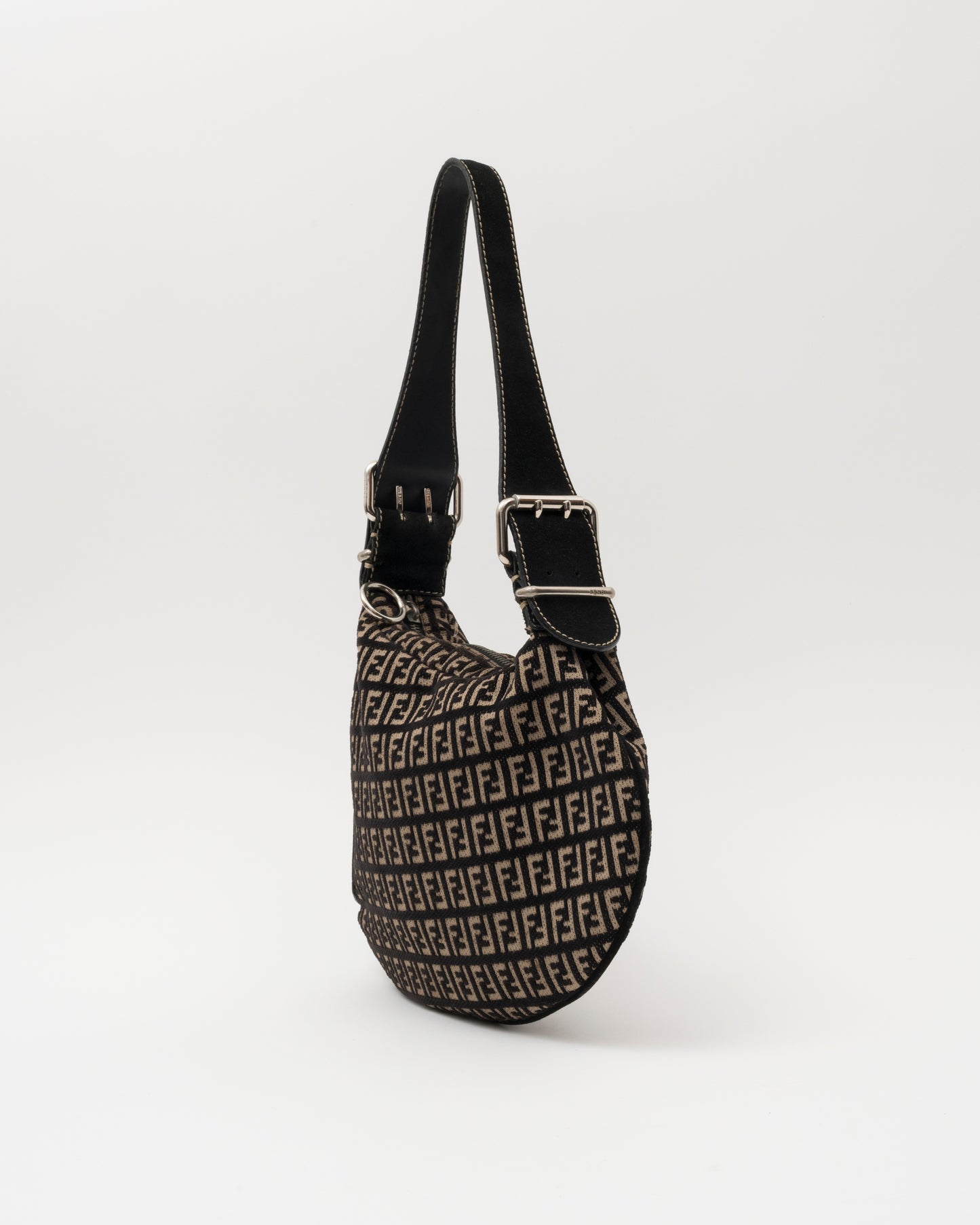 2000s FENDI Zucca Monogram Black Velvet & Canvas Hobo Bag