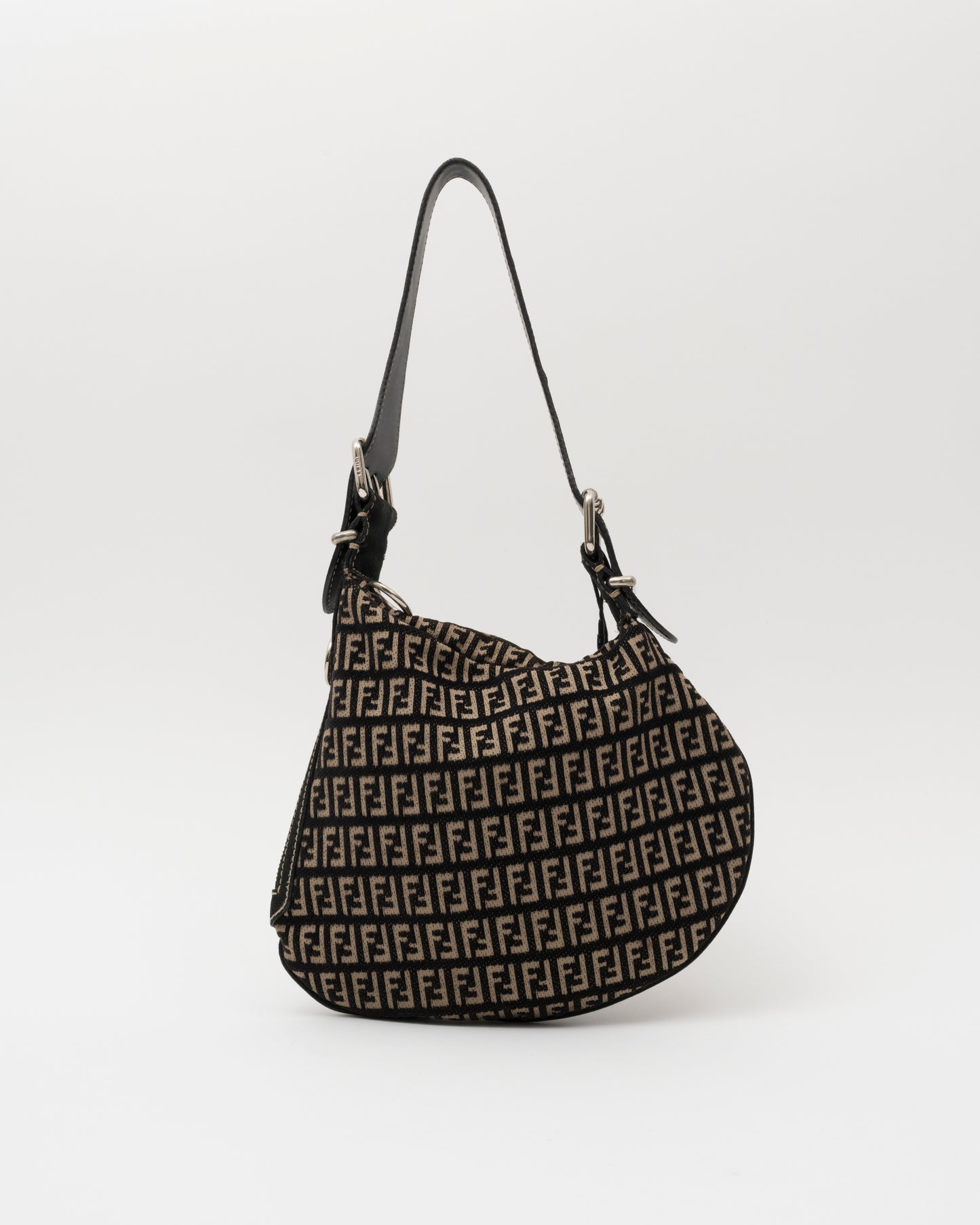 2000s FENDI Zucca Monogram Black Velvet & Canvas Hobo Bag