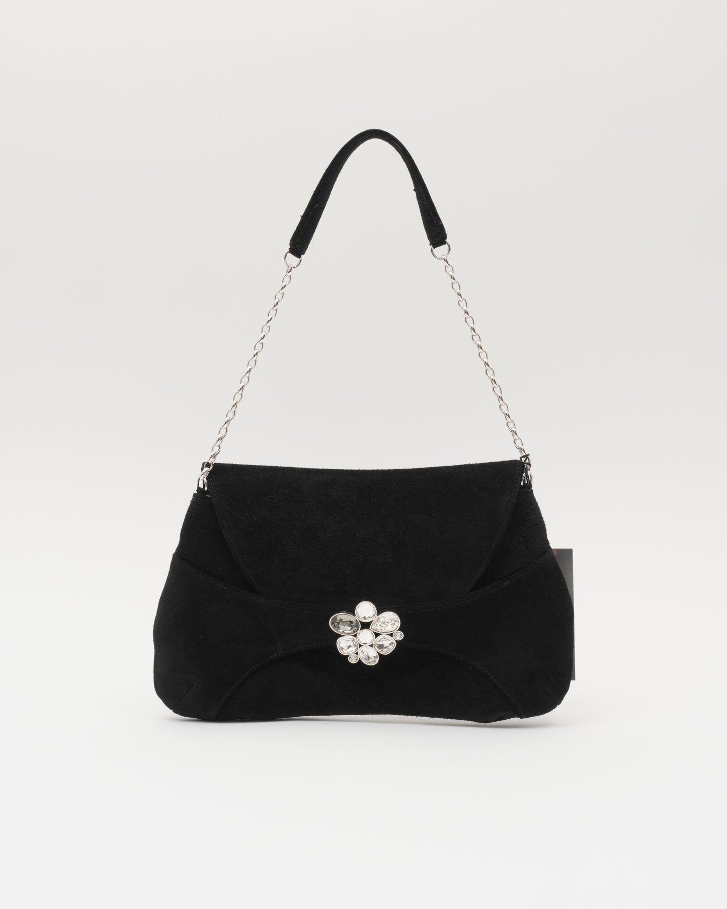 2000s SWAROVSKI Black Suede Crystal Shoulder Bag