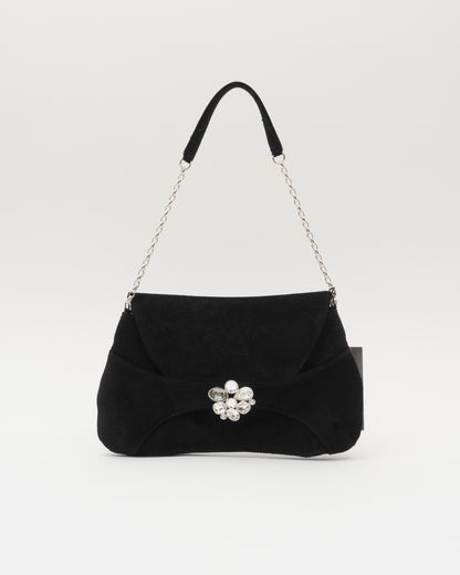 2000s SWAROVSKI Black Suede Crystal Shoulder Bag