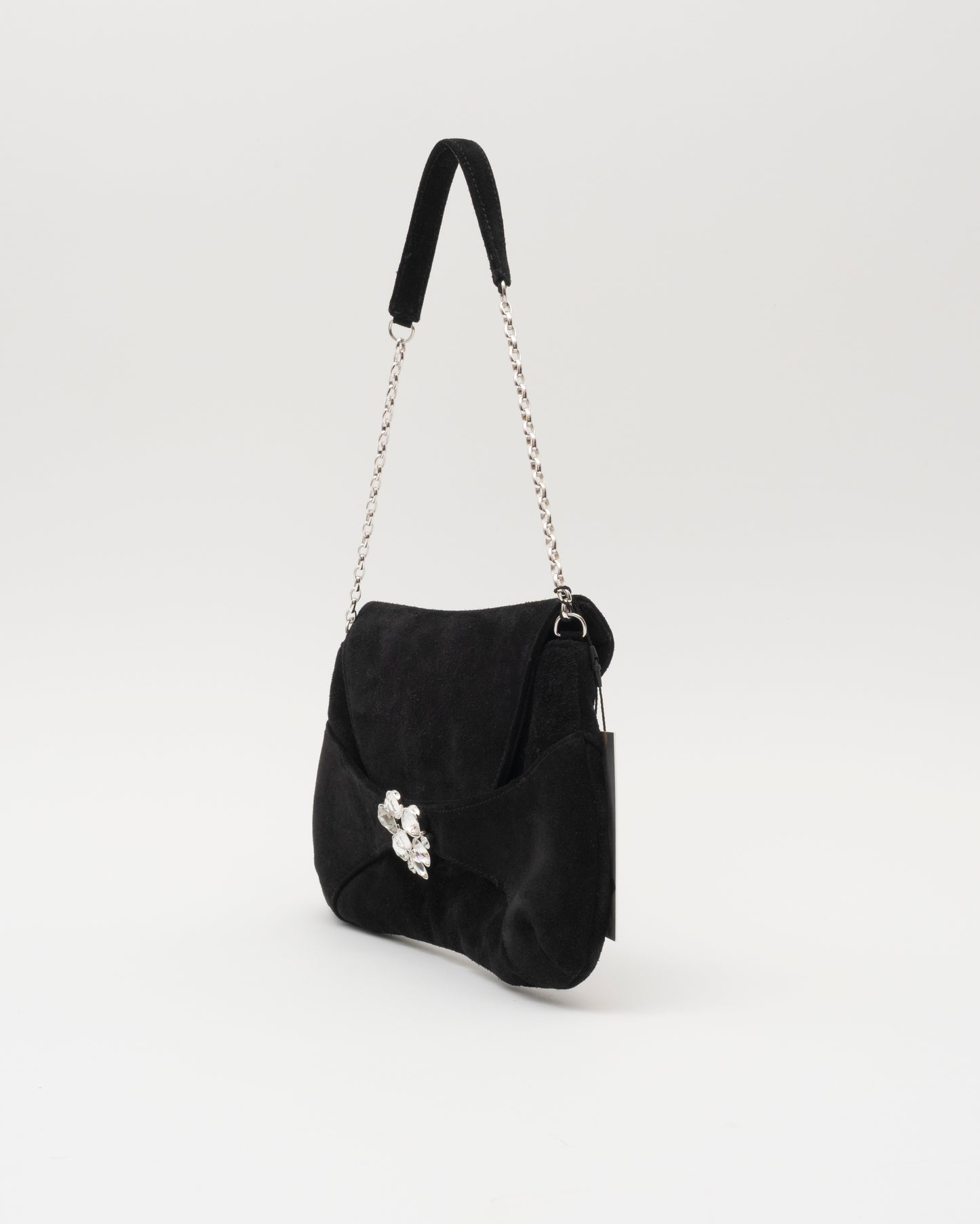 2000s SWAROVSKI Black Suede Crystal Shoulder Bag