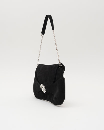 2000s SWAROVSKI Black Suede Crystal Shoulder Bag