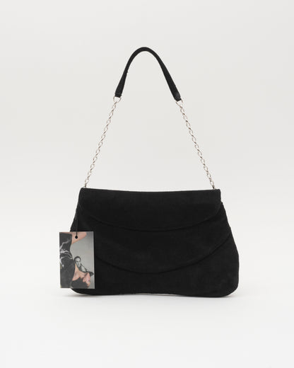 2000s SWAROVSKI Black Suede Crystal Shoulder Bag