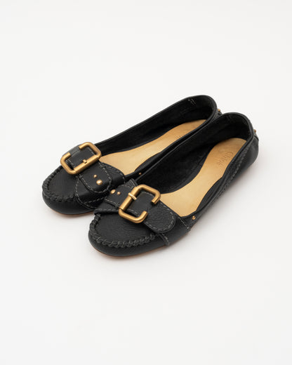 2000s CHLOE Black Leather Buckle Ballet Flats (37.5)
