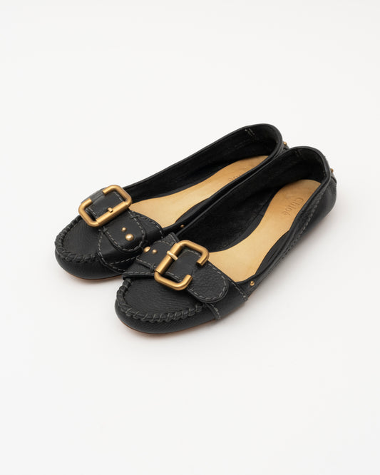 2000s CHLOE Black Leather Buckle Ballet Flats (7.5)