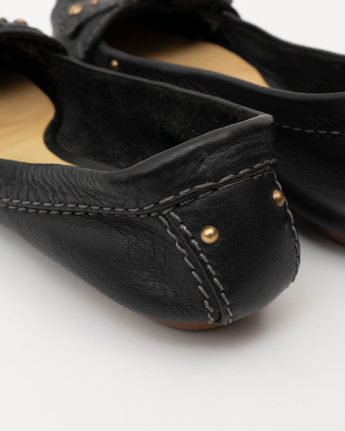 2000s CHLOE Black Leather Buckle Ballet Flats (37.5)