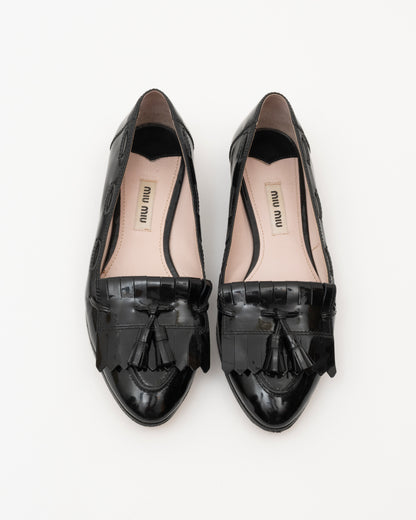 AW2012 MIU MIU Black Patent Moccasins (35)