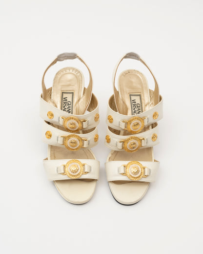 90s GIANNI VERSACE Ivory Gold Medusa Heels (35)