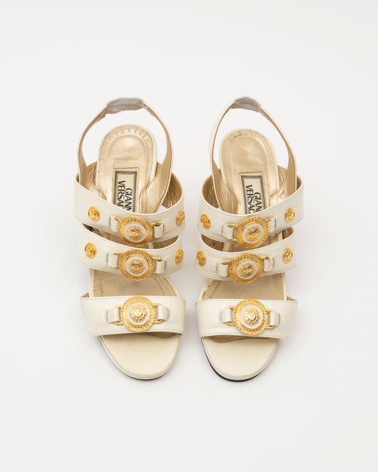 90s GIANNI VERSACE Ivory Gold Medusa Heels (5)