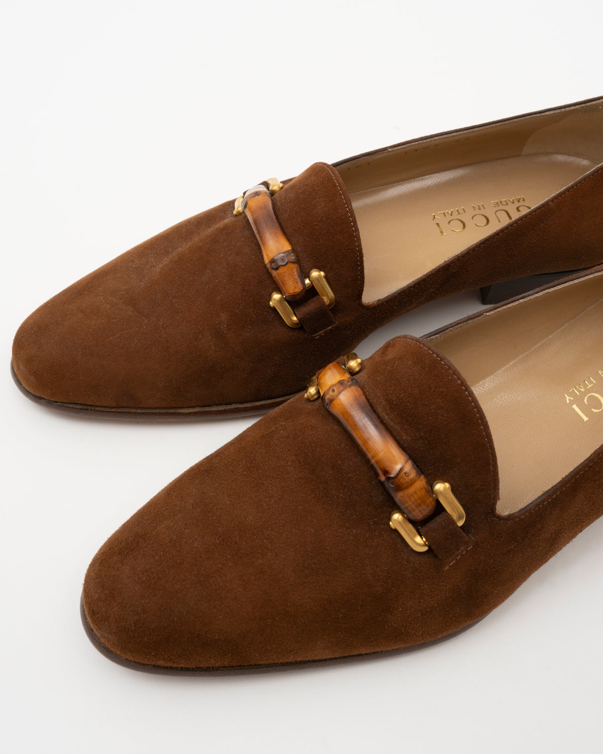 90s GUCCI Brown Suede Bamboo Horsebit Loafers (6.5)