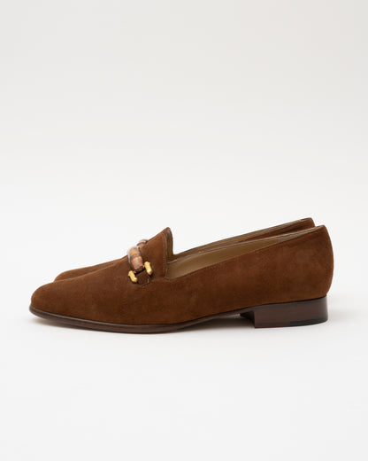 90s GUCCI Brown Suede Bamboo Horsebit Loafers (6.5)