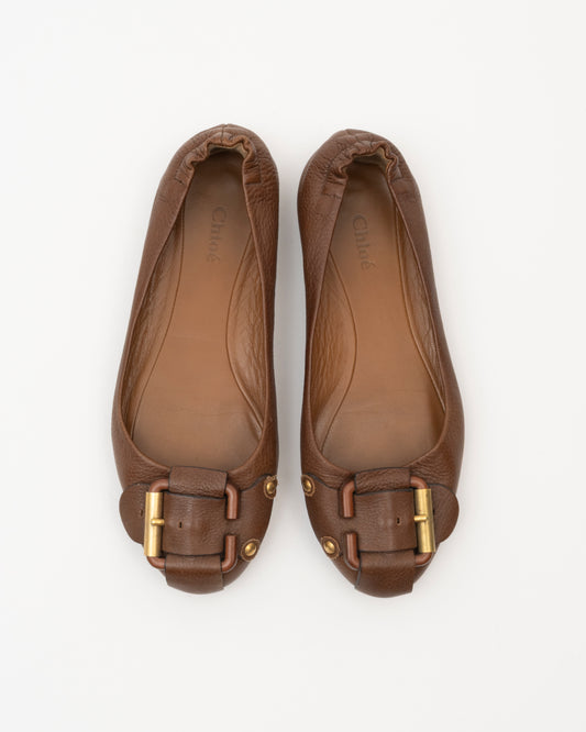 2000s CHLOE Brown Leather Buckle Ballet Flats (7)