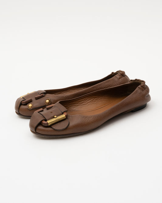 2000s CHLOE Brown Leather Buckle Ballet Flats (7)