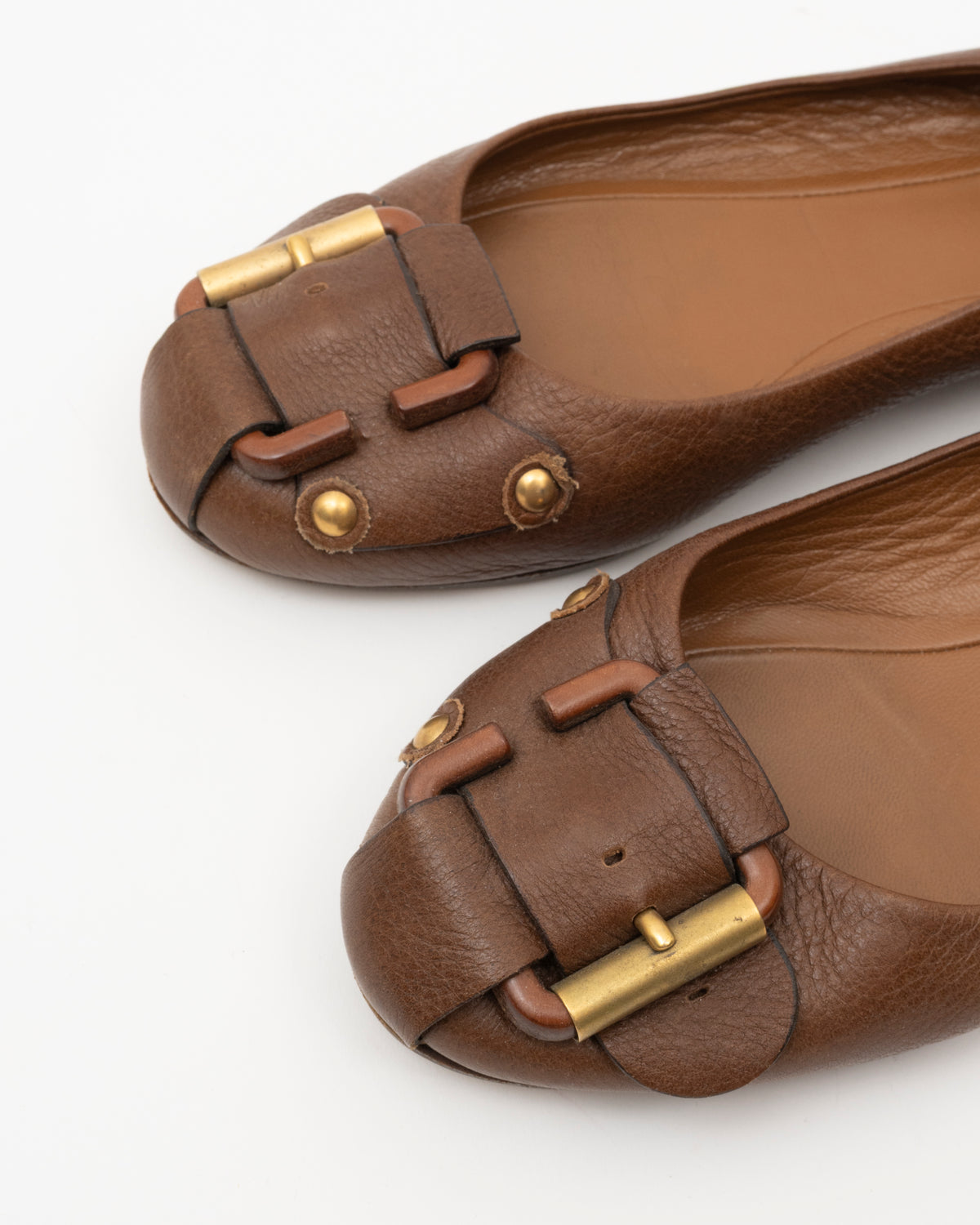 2000s CHLOE Brown Leather Buckle Ballet Flats (7)