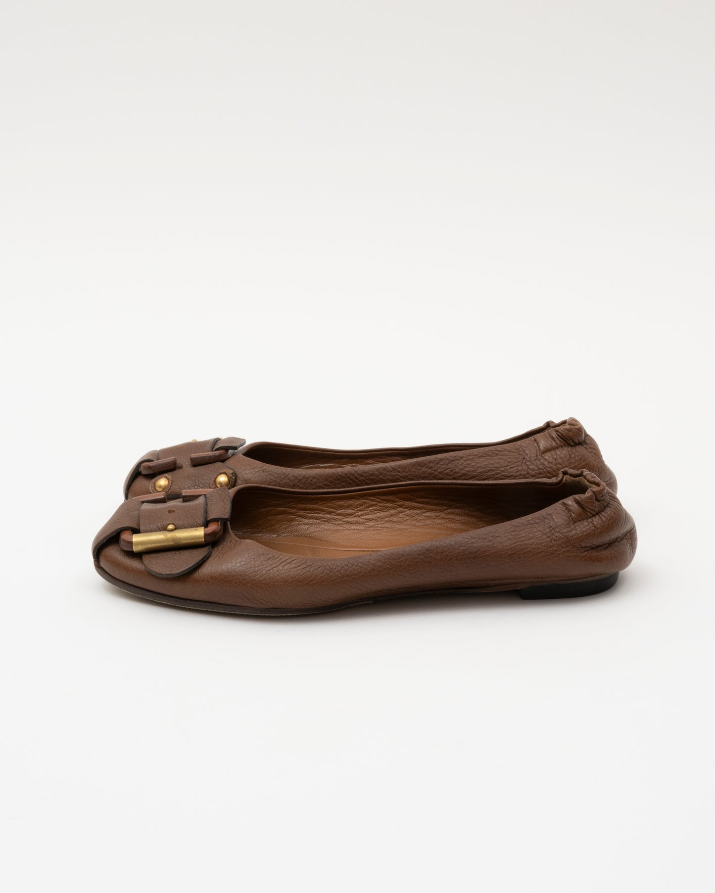 2000s CHLOE Brown Leather Buckle Ballet Flats (7)