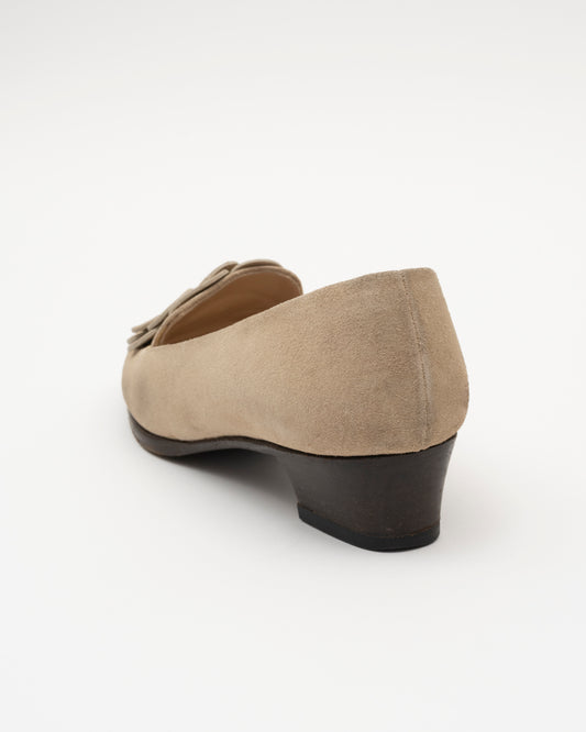 90s PRADA Beige Suede Flower Loafers (5.5)