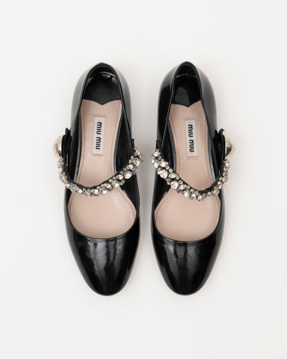2000s MIU MIU Black Patent Crystal Ballet Flats (5.5)