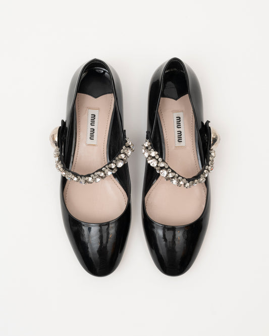 2000s MIU MIU Black Patent Crystal Ballet Flats (5.5)