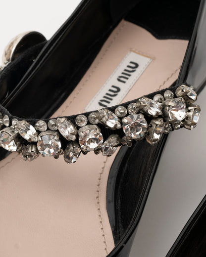 2000s MIU MIU Black Patent Crystal Ballet Flats (5.5)