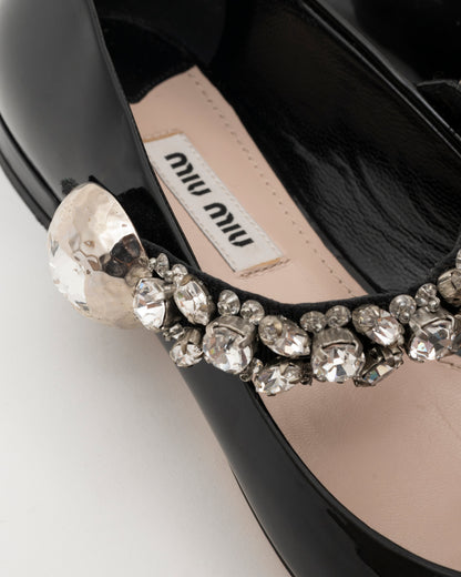2000s MIU MIU Black Patent Crystal Ballet Flats (5.5)