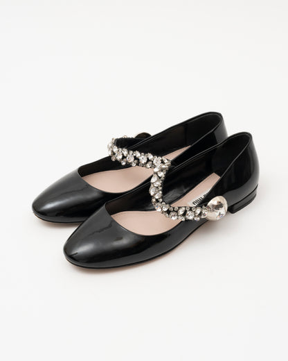2000s MIU MIU Black Patent Crystal Ballet Flats (5.5)