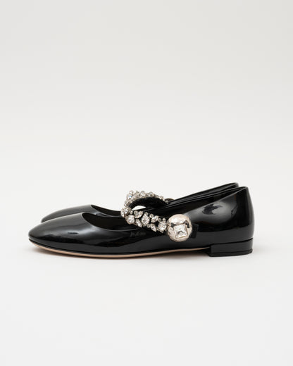 2000s MIU MIU Black Patent Crystal Ballet Flats (5.5)