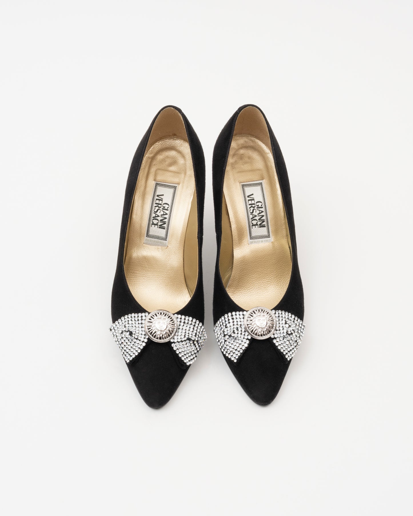 90s GIANNI VERSACE Black Rhinestone Medusa Heels w/box (5)