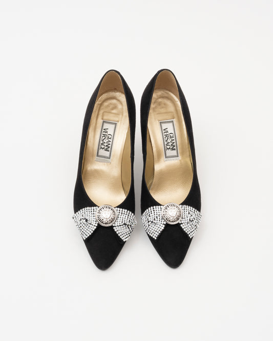 90s GIANNI VERSACE Black Rhinestone Medusa Heels w/box (5)