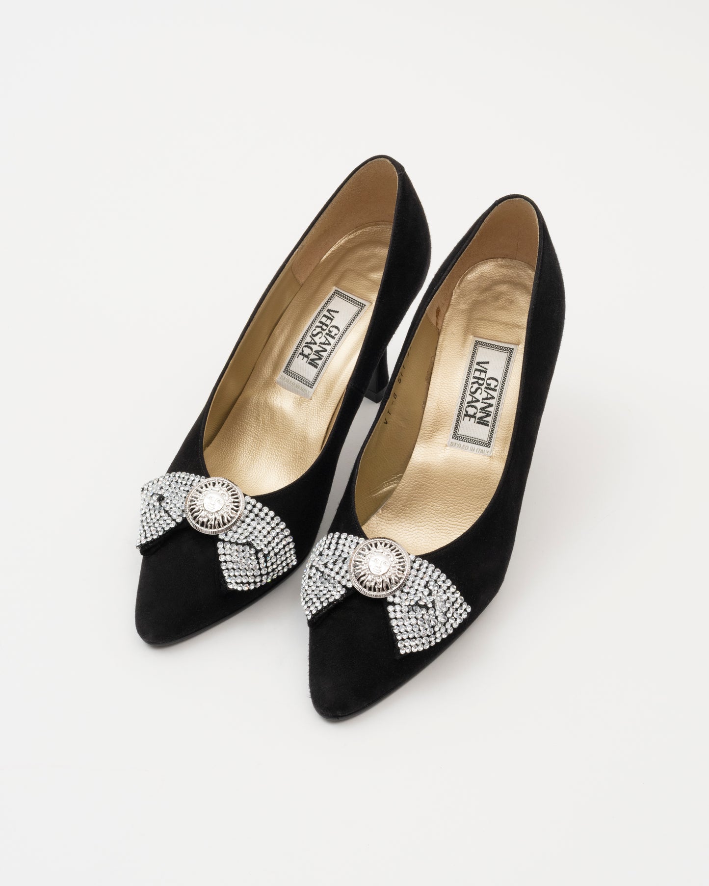 90s GIANNI VERSACE Black Rhinestone Medusa Heels w/box (5)
