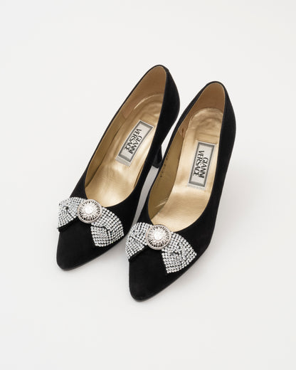 90s GIANNI VERSACE Black Rhinestone Medusa Heels w/box (5)