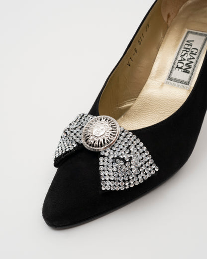 90s GIANNI VERSACE Black Rhinestone Medusa Heels w/box (5)