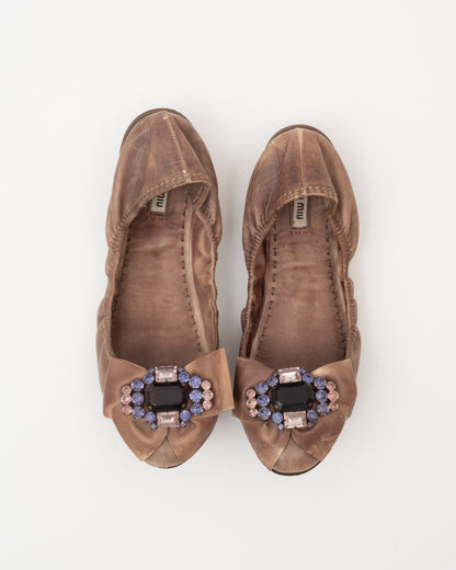 2000s MIU MIU Brown Amethyst Crystal Ballet Flats (38)