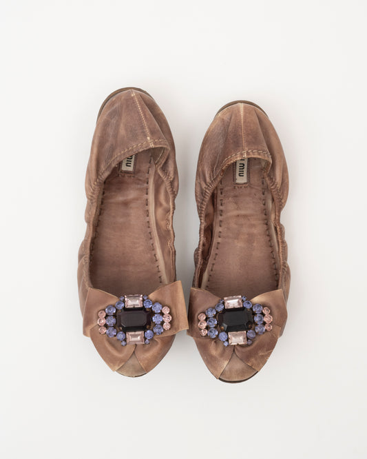 2000s MIU MIU Brown Amethyst Crystal Ballet Flats (8)