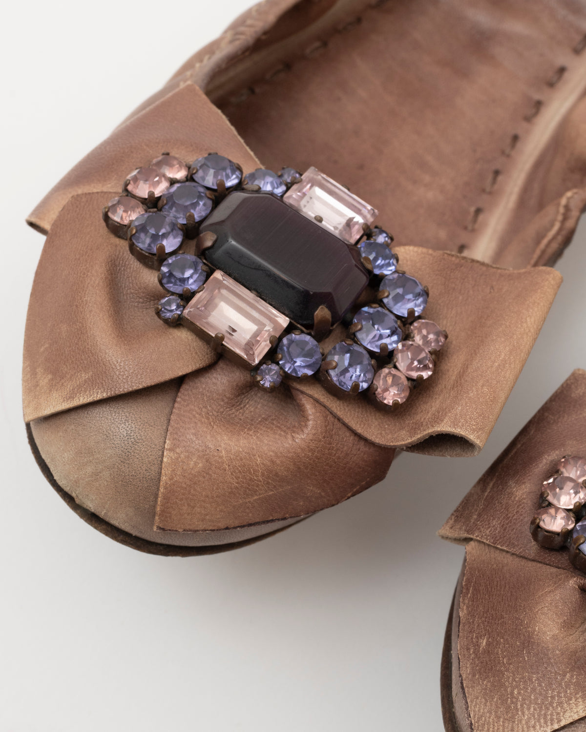 2000s MIU MIU Brown Amethyst Crystal Ballet Flats (38)