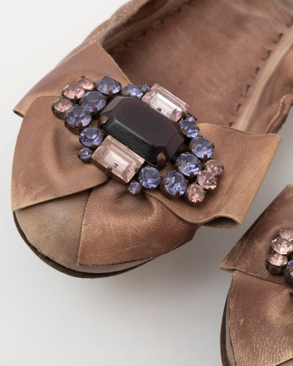 2000s MIU MIU Brown Amethyst Crystal Ballet Flats (38)