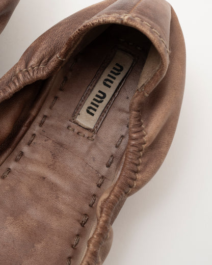 2000s MIU MIU Brown Amethyst Crystal Ballet Flats (38)