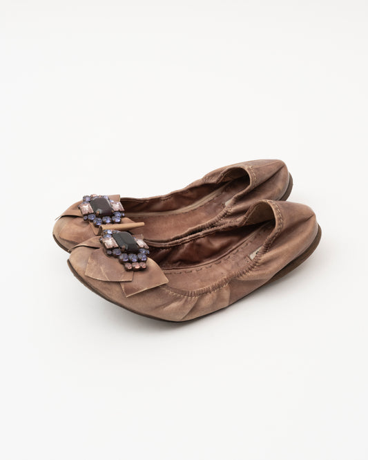 2000s MIU MIU Brown Amethyst Crystal Ballet Flats (8)